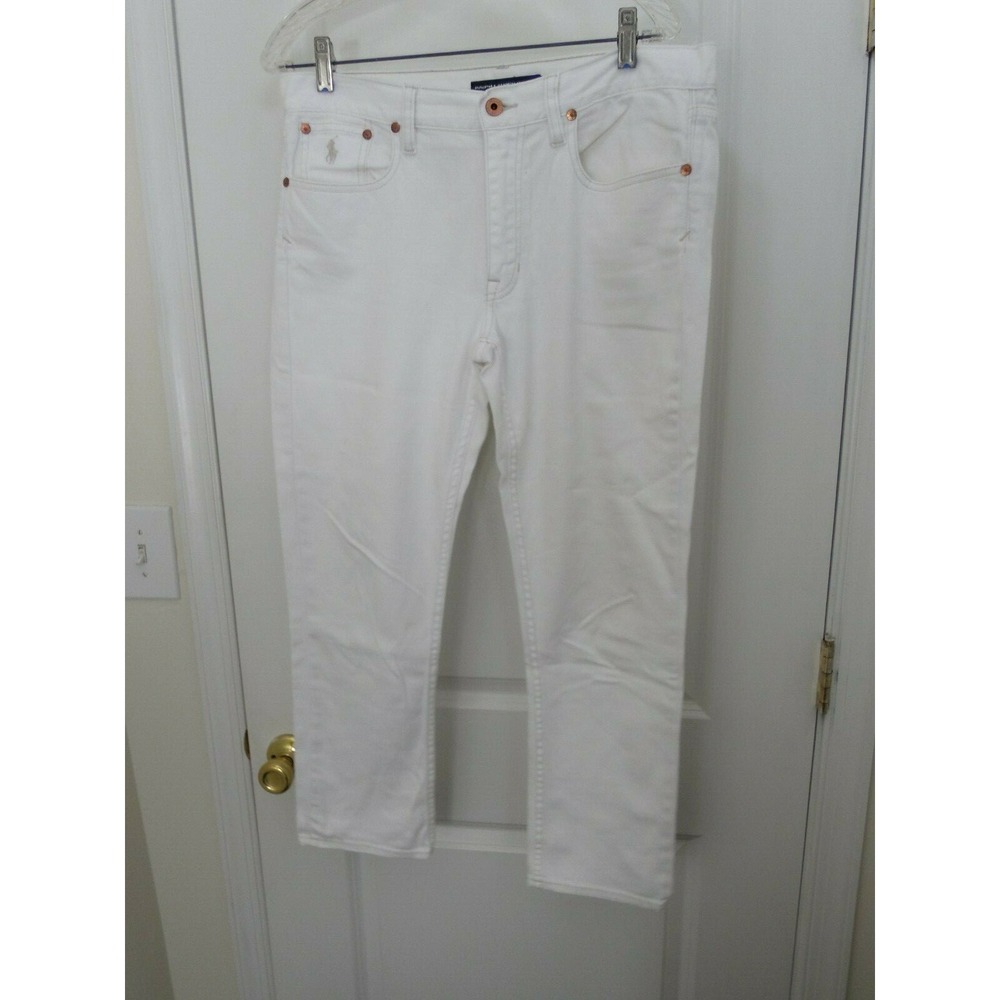 Ralph Lauren Sport Womens White Flat Front Light Wash Denim Straight Jeans Sz 10